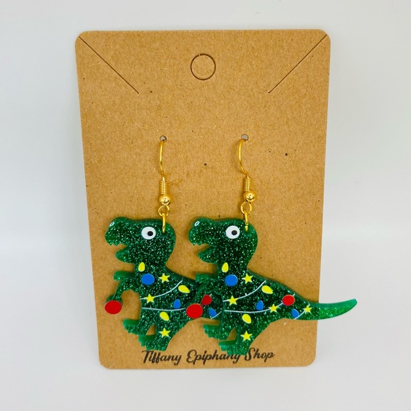 Dinosaur Earrings for Christmas T-Rex Earrings for her - Picture 7 of 9
